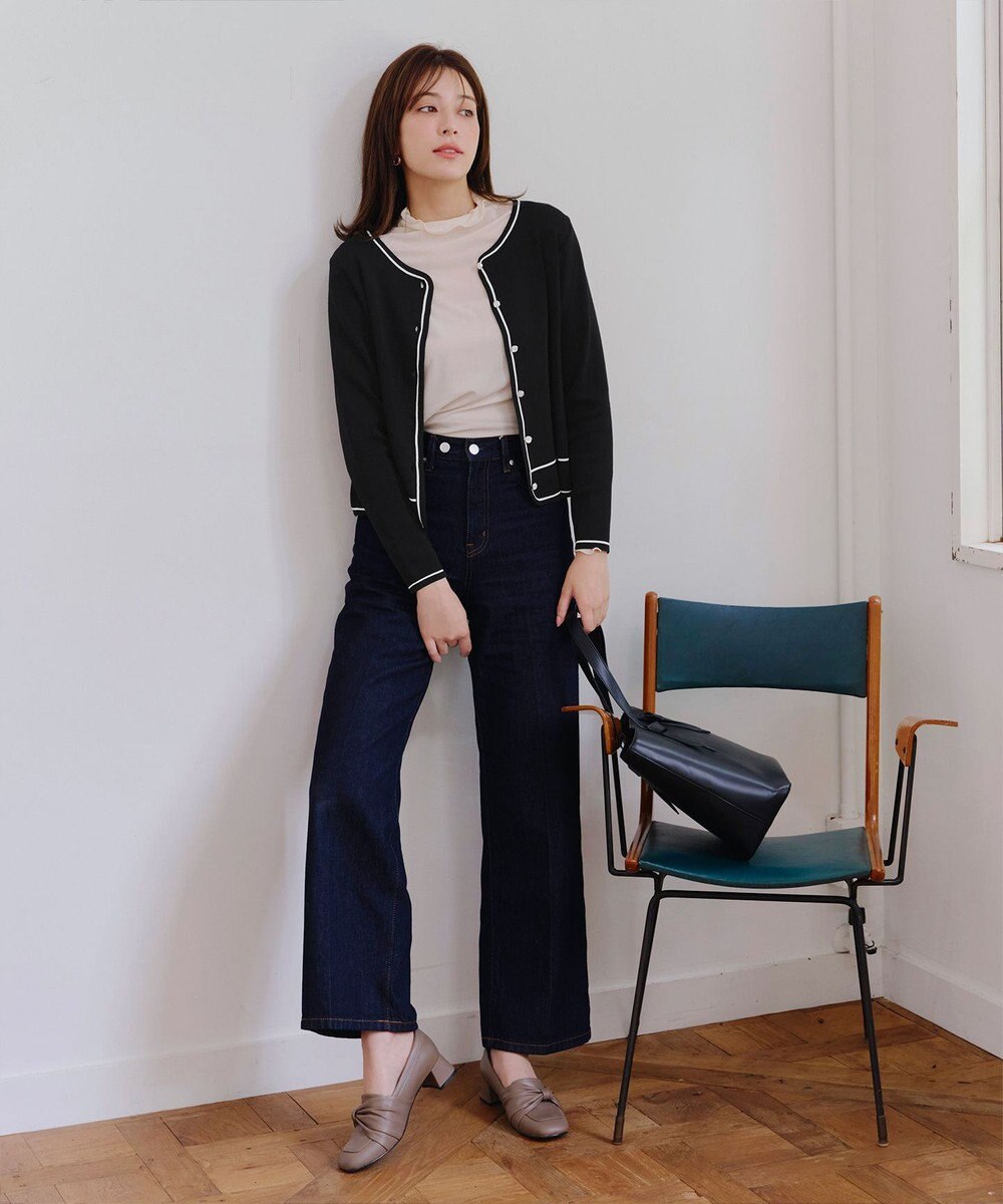 Tiaclasse L 【洗える】配色ラインカーディガン 