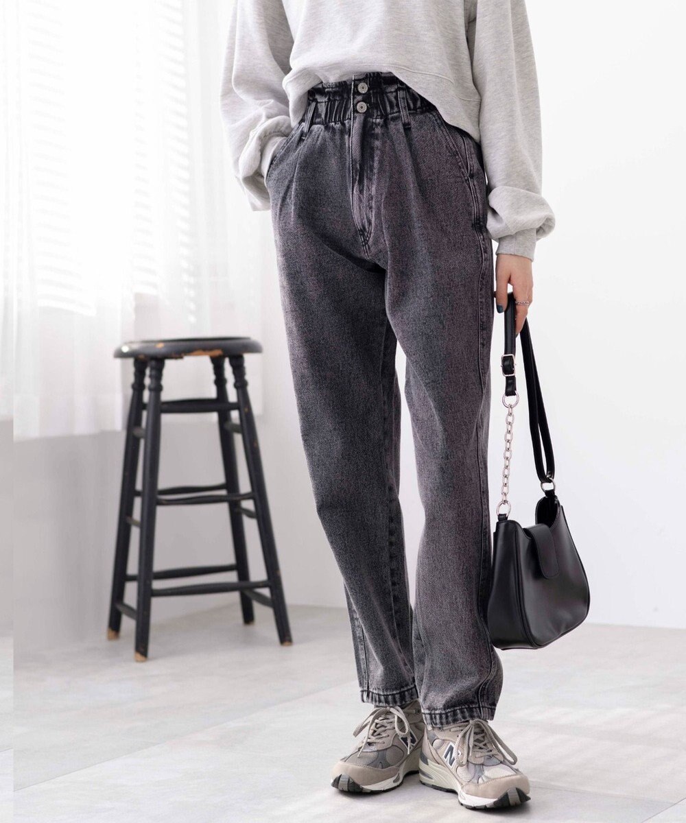 WEGO ウエストフリルマムデニムパンツ 