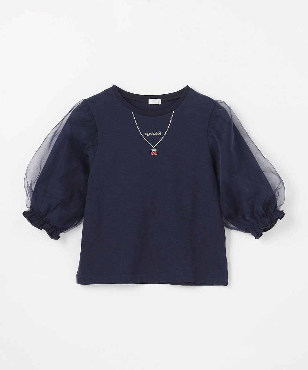 ANY KIDS チュール袖 七分Tシャツ 