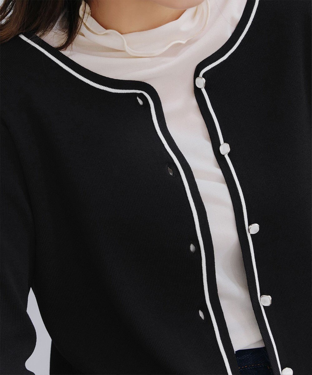 Tiaclasse L 【洗える】配色ラインカーディガン 