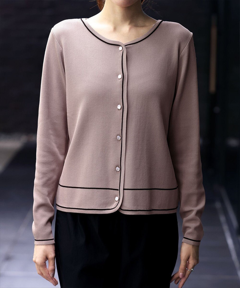 Tiaclasse L 【洗える】配色ラインカーディガン 