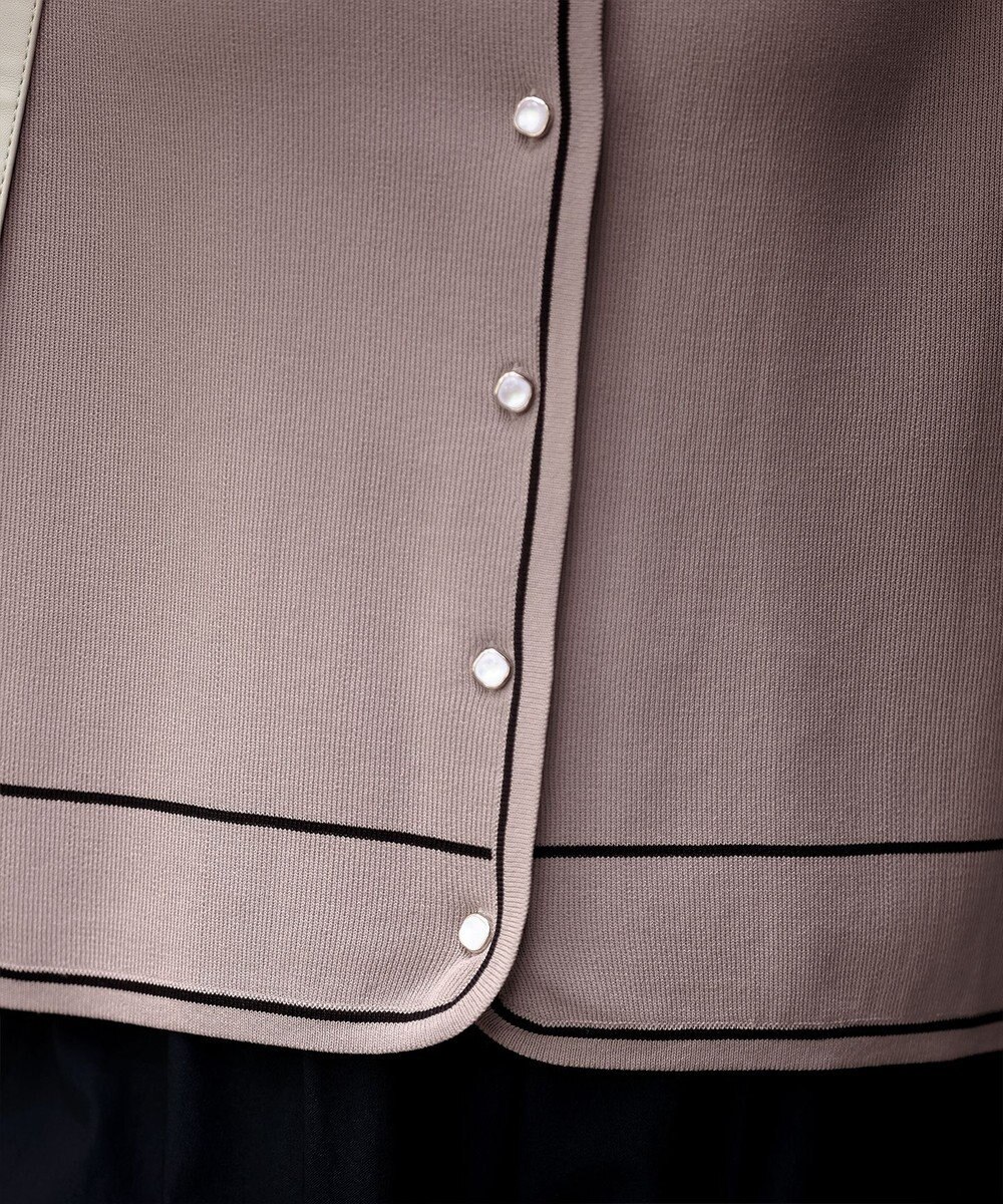 Tiaclasse L 【洗える】配色ラインカーディガン 