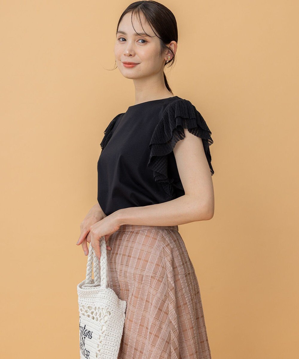 組曲 プリーツコンビフレンチスリーブ カットソー 