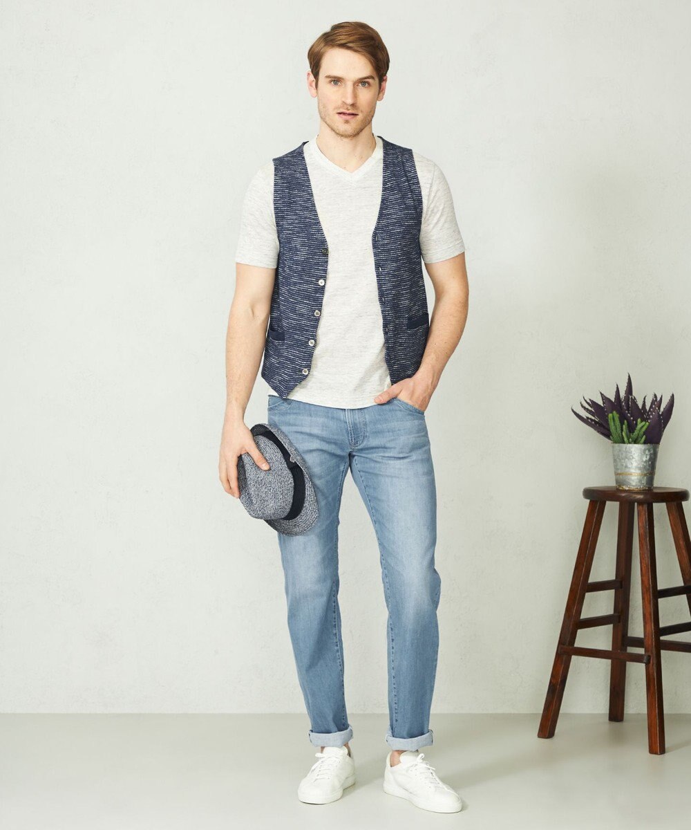 JOSEPH ABBOUD 【キングサイズ・軽い/洗える】スラブギマボーダーニットベスト 