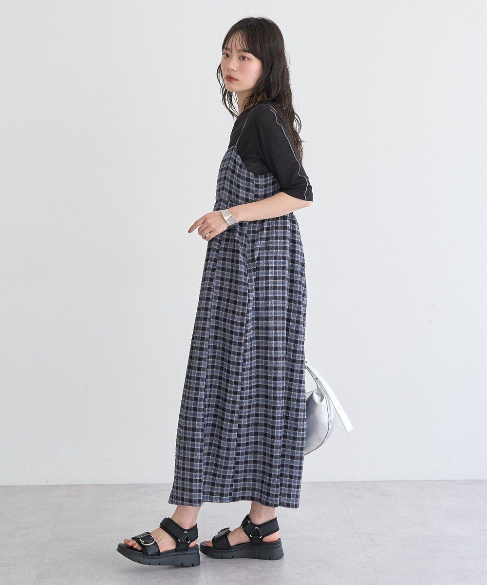 earth music&ecology シャーリングラメチェックキャミワンピース 