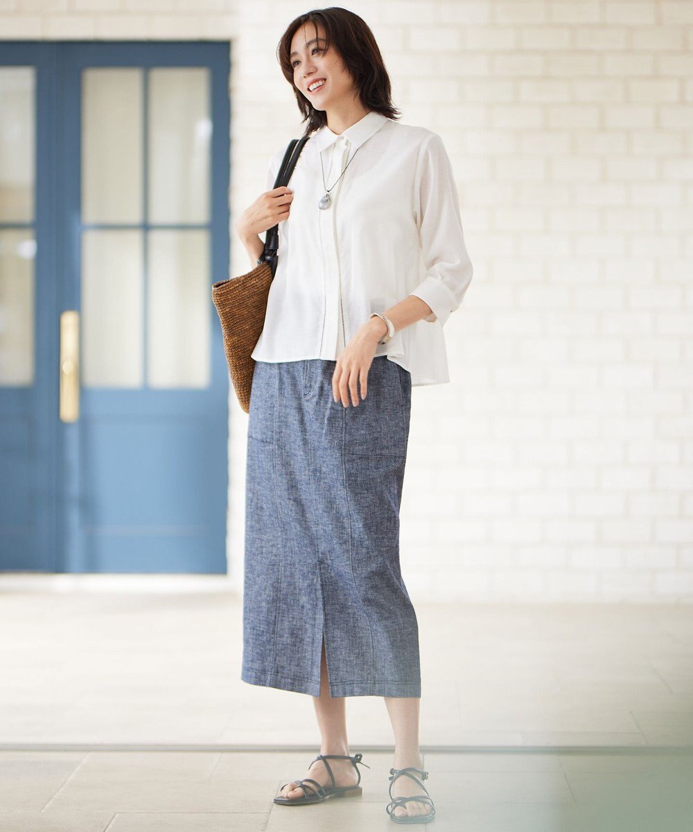 自由区 【洗える】コットンリネンシャンブレー スカート 