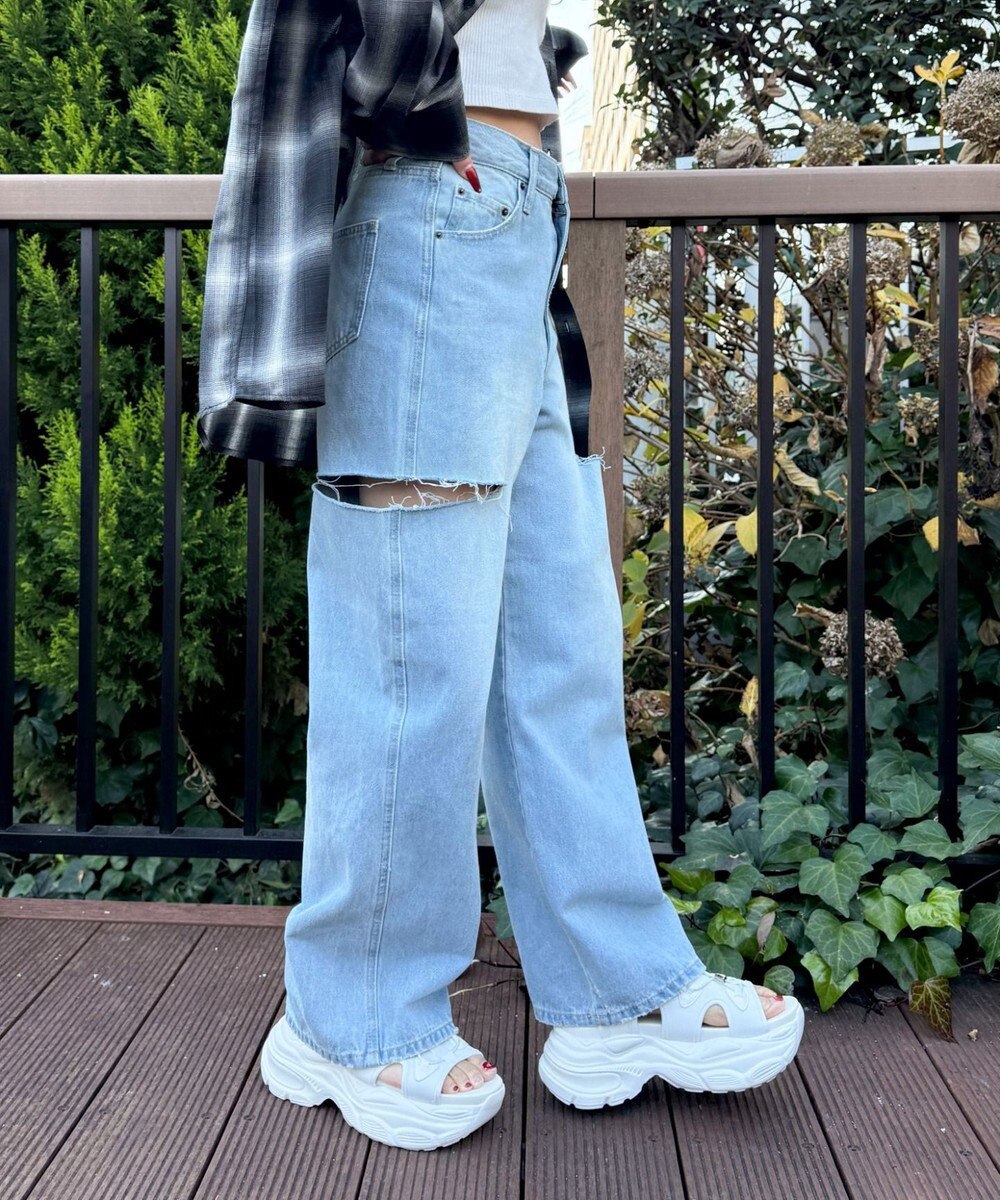 WEGO 【SMLXLサイズ展開】クリアライトソールレースアップサンダル 