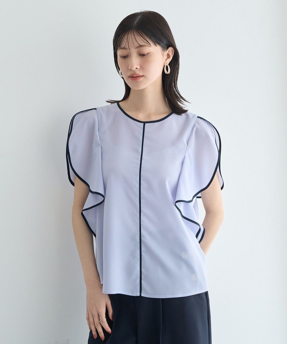 YECCA VECCA 配色ラッフルスリーブブラウス 