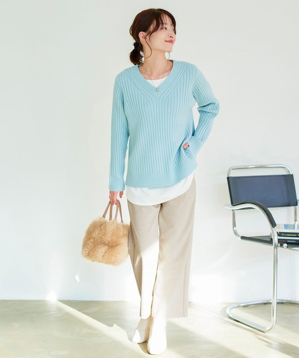 Tiaclasse L ミニチェッカー裏起毛・ストレートパンツ 