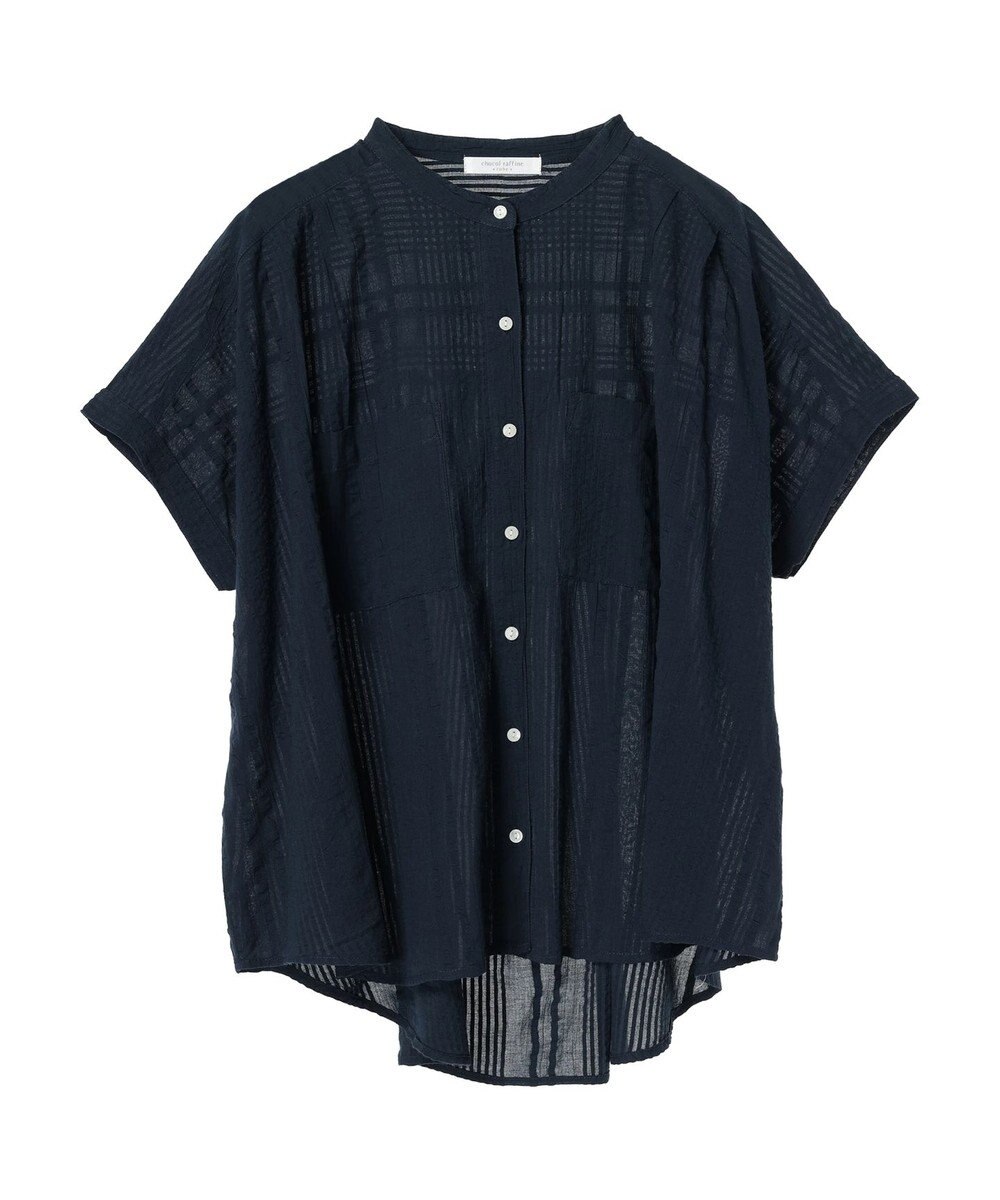 Green Parks インド綿  バンドカラーデザイン５分袖シャツ 