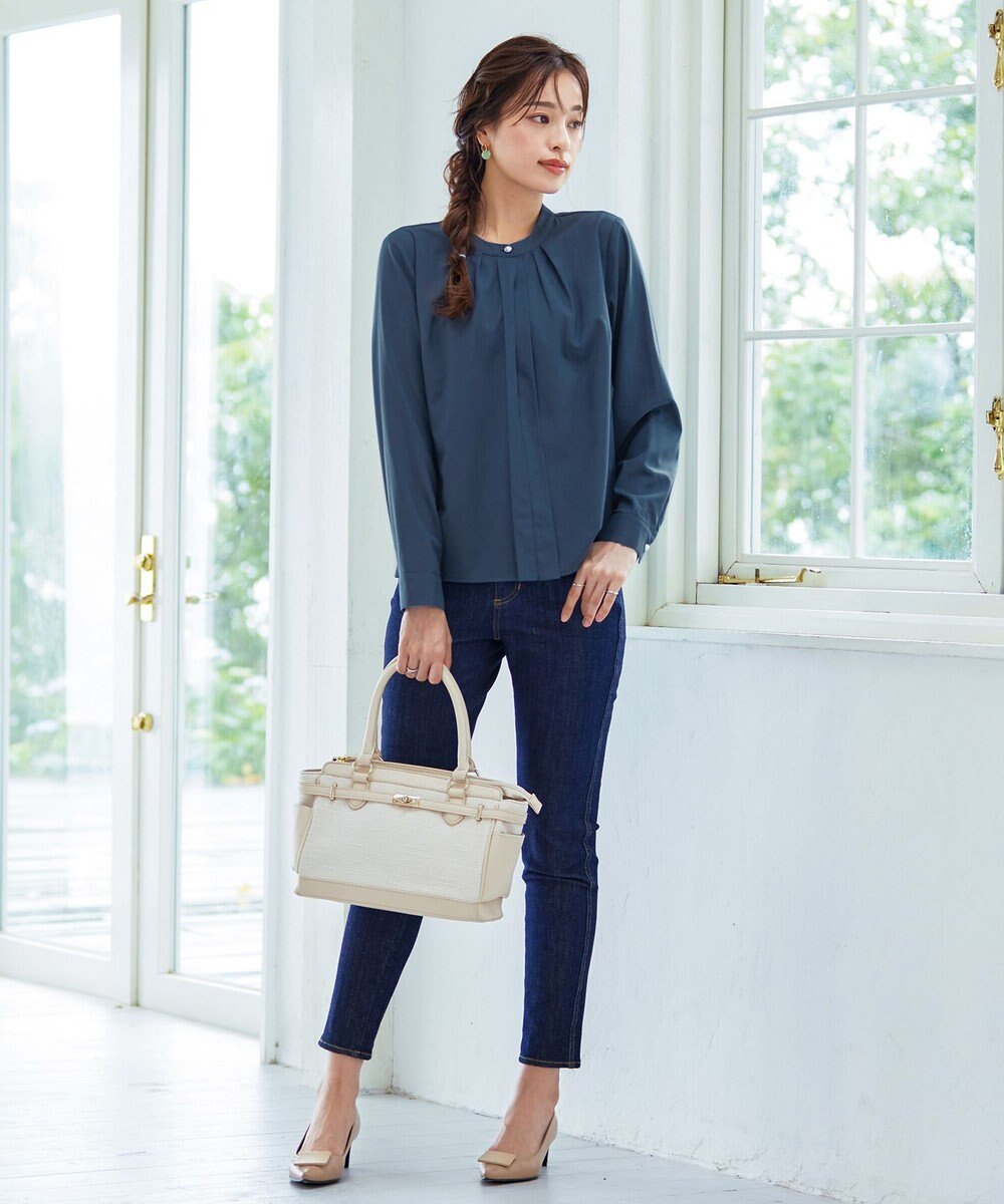 Tiaclasse L 【新色追加・洗える】バンドカラー2WAYタックブラウス 