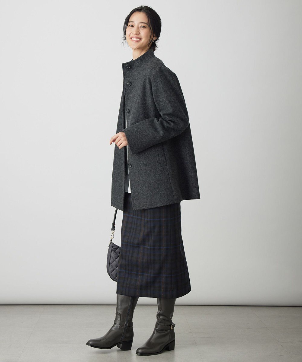 J.PRESS LADIES ショートビーバー ミディ丈 スタンドカラー コート 