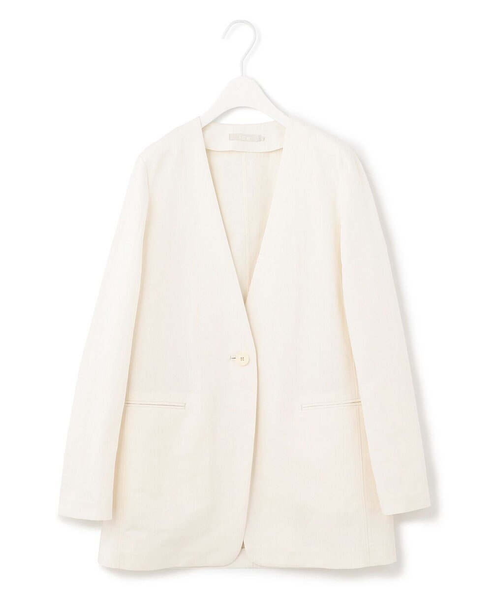 ICB 【吸水速乾機能付き】ペーパーコットンリネンツイル　ノーカラージャケット 