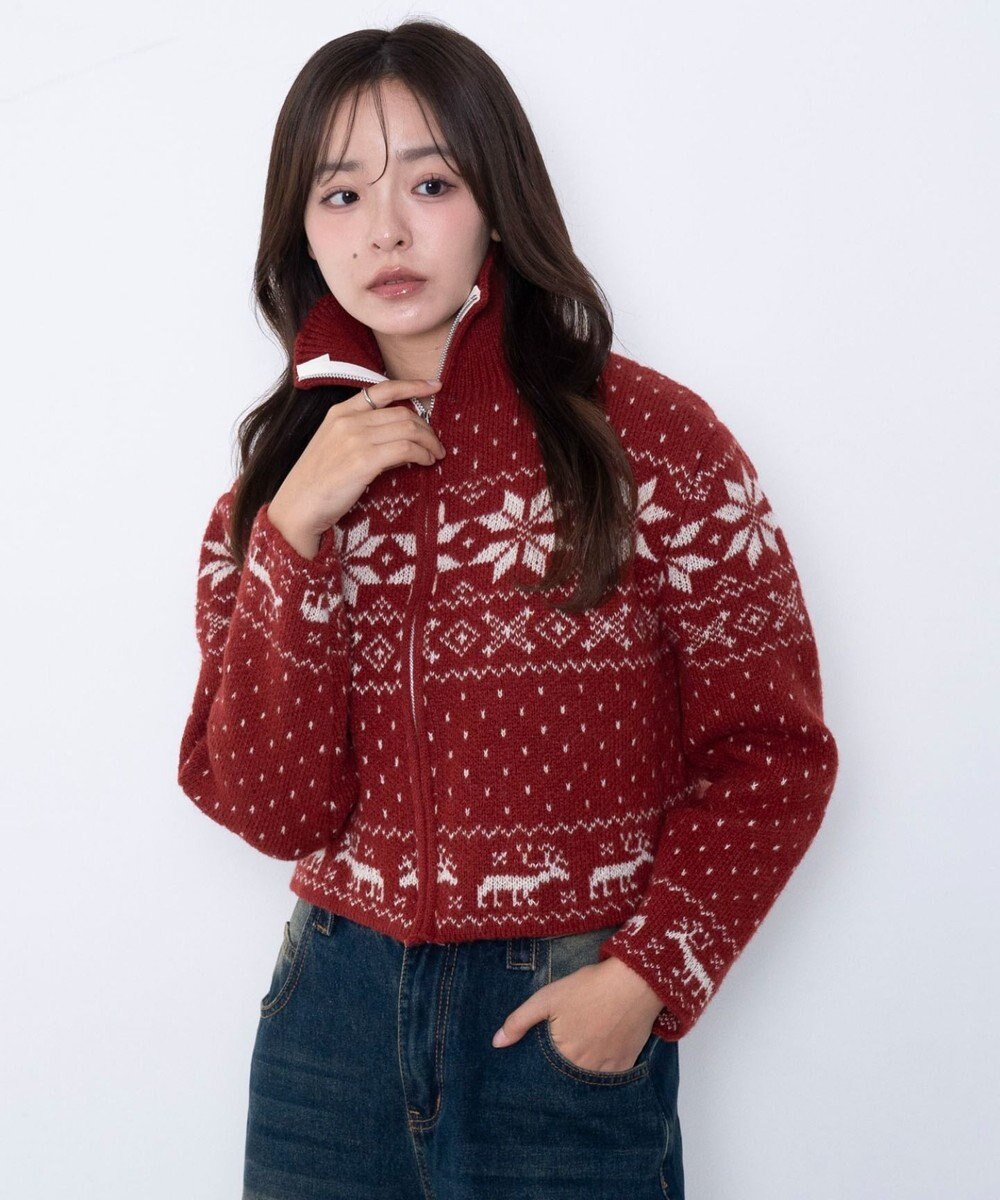 WEGO ユキガラダブルジップカーデ 