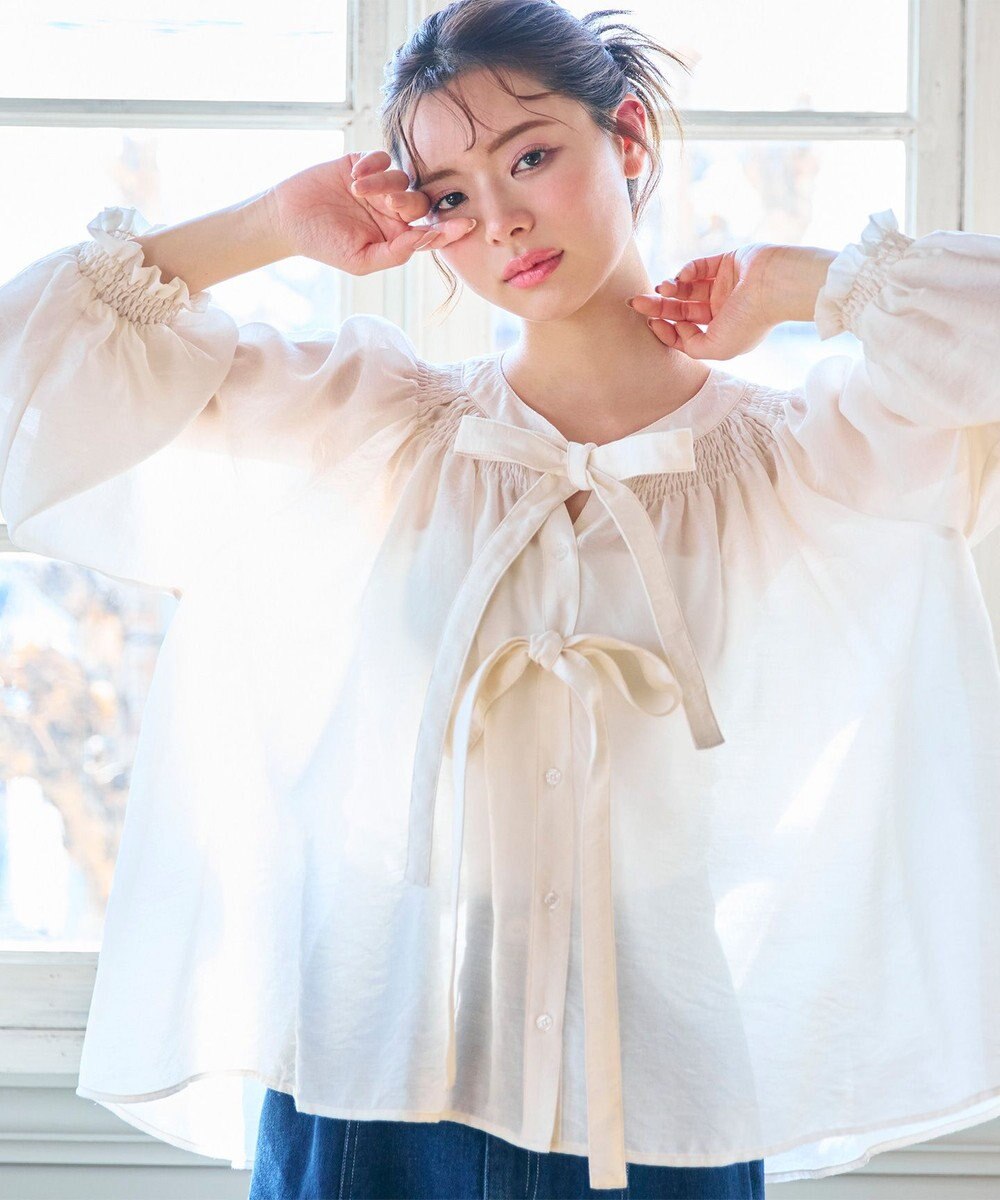 Feroux ダブルリボンシアー ブラウス 