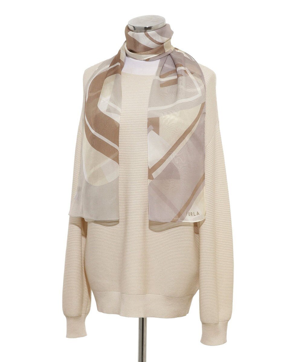 MOONBAT 【シルク100%】FURLA (フルラ) アーチロゴ 幾何学柄 シルクシフォンプリントスカーフ 150cm×35cm 手洗い可能 