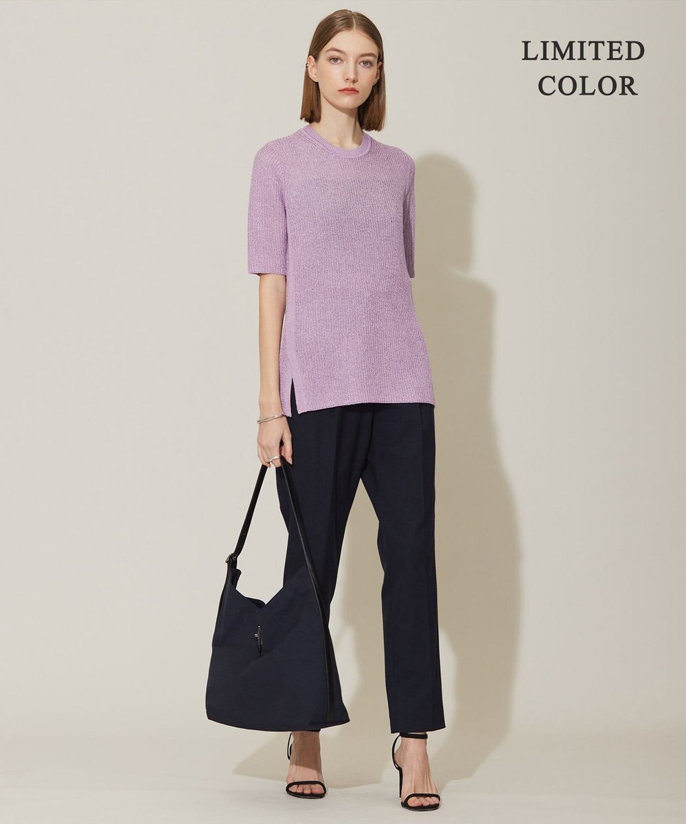 ICB 【WEB限定カラーあり・洗える】 ペーパーブレンドシャインニット 5分袖プルオーバー 