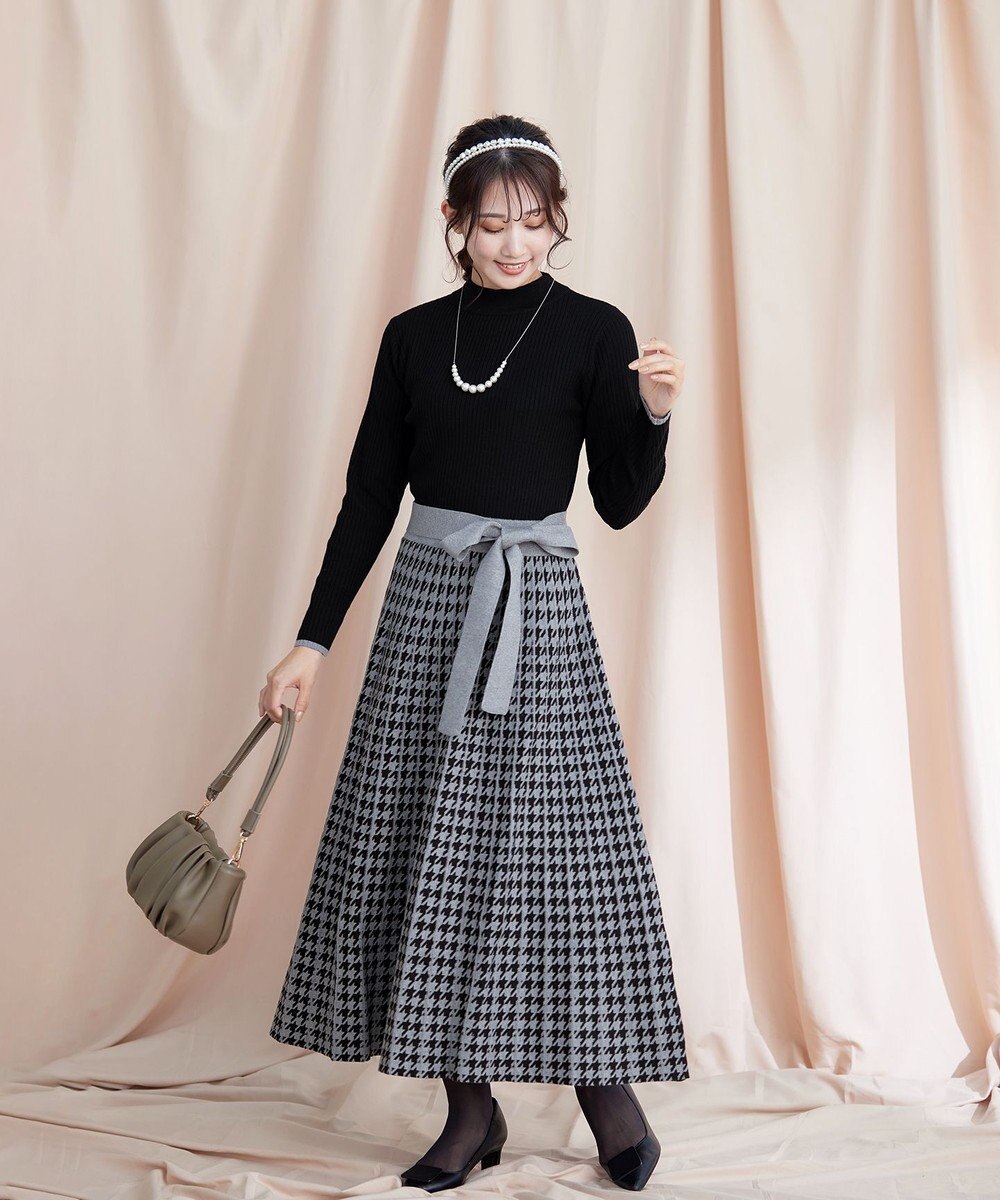 Tiaclasse 【洗える】千鳥柄ニットプリーツワンピース 