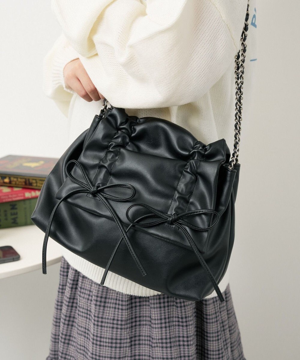 WEGO ギャザーリボンフラップバッグ 