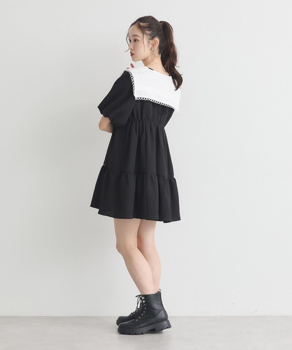 earth music&ecology バックリボンパフスリーブミニワンピース 