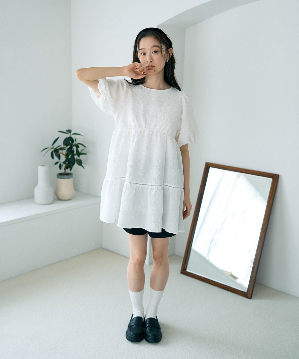 earth music&ecology バックリボンパフスリーブミニワンピース 
