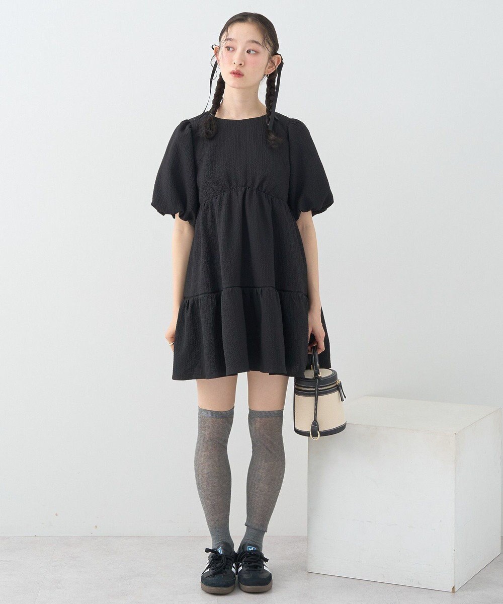 earth music&ecology バックリボンパフスリーブミニワンピース 