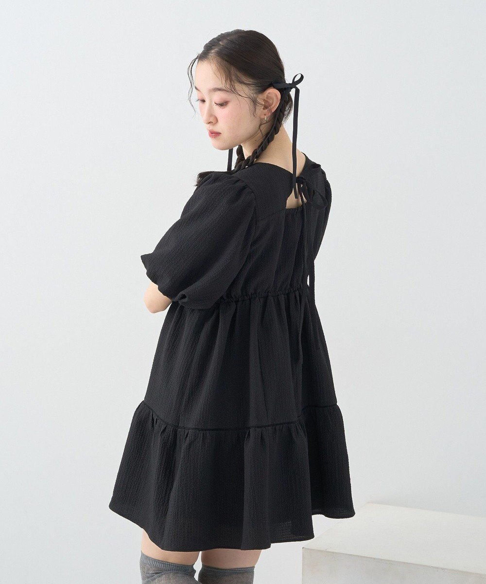 earth music&ecology バックリボンパフスリーブミニワンピース 