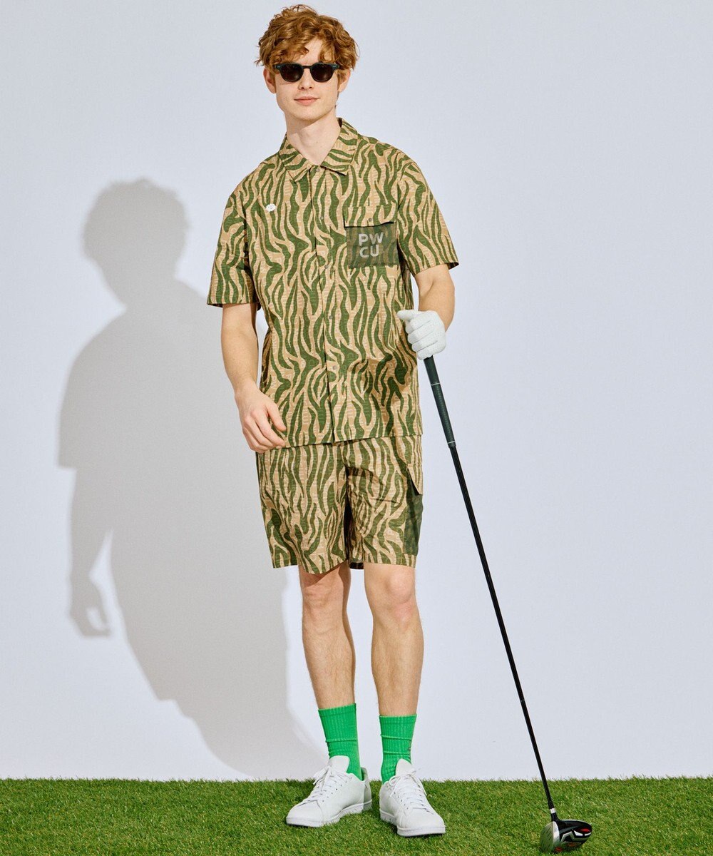 PW CIRCULUS 【MEN】ストライプカモフラ メッシュポケットシャツ ゴルフ 