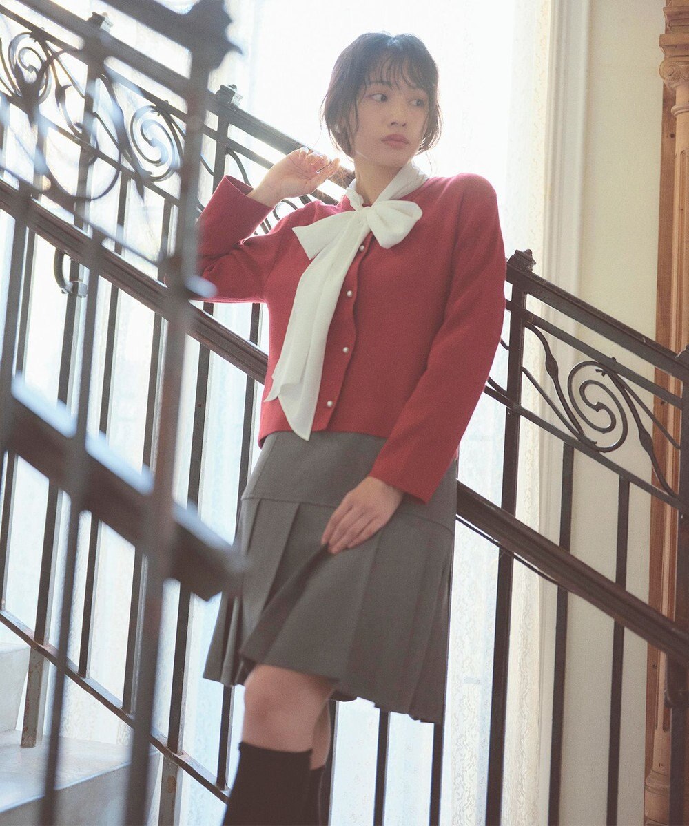 Feroux 胸元刺繍パールニット カーディガン 