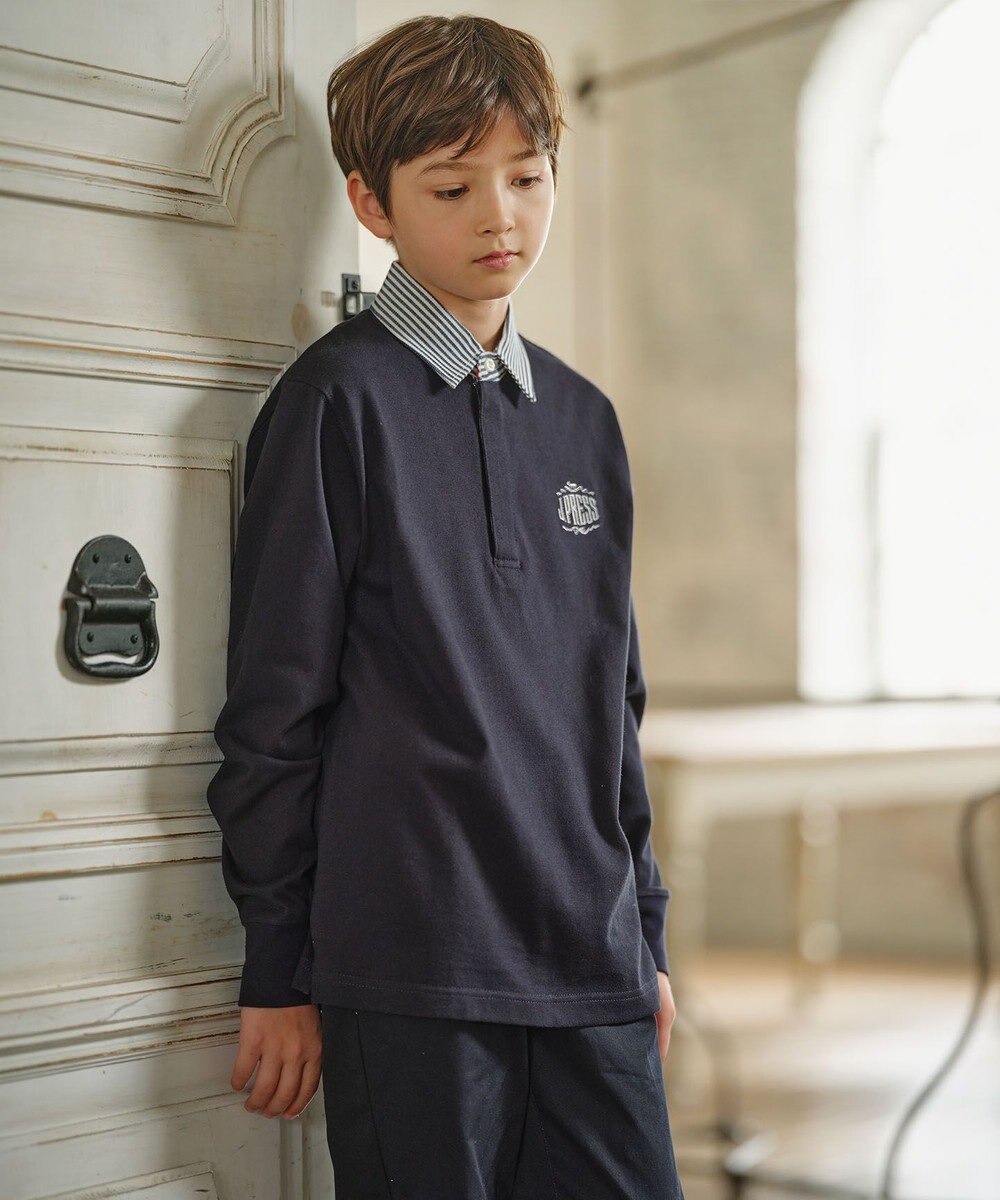 J.PRESS KIDS 【140-170cm】柄襟ラガー 長袖ポロシャツ 