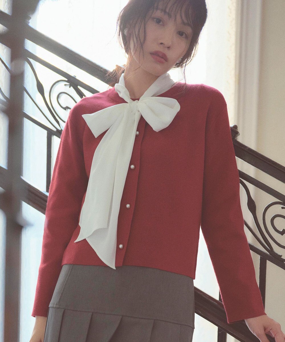 Feroux 胸元刺繍パールニット カーディガン 