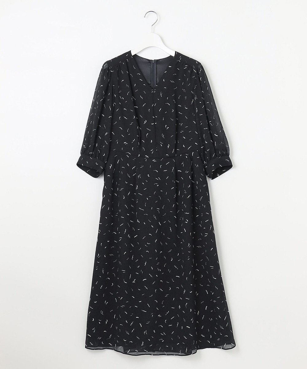 自由区 L 【洗える】ドローイングタッチプリント ワンピース 