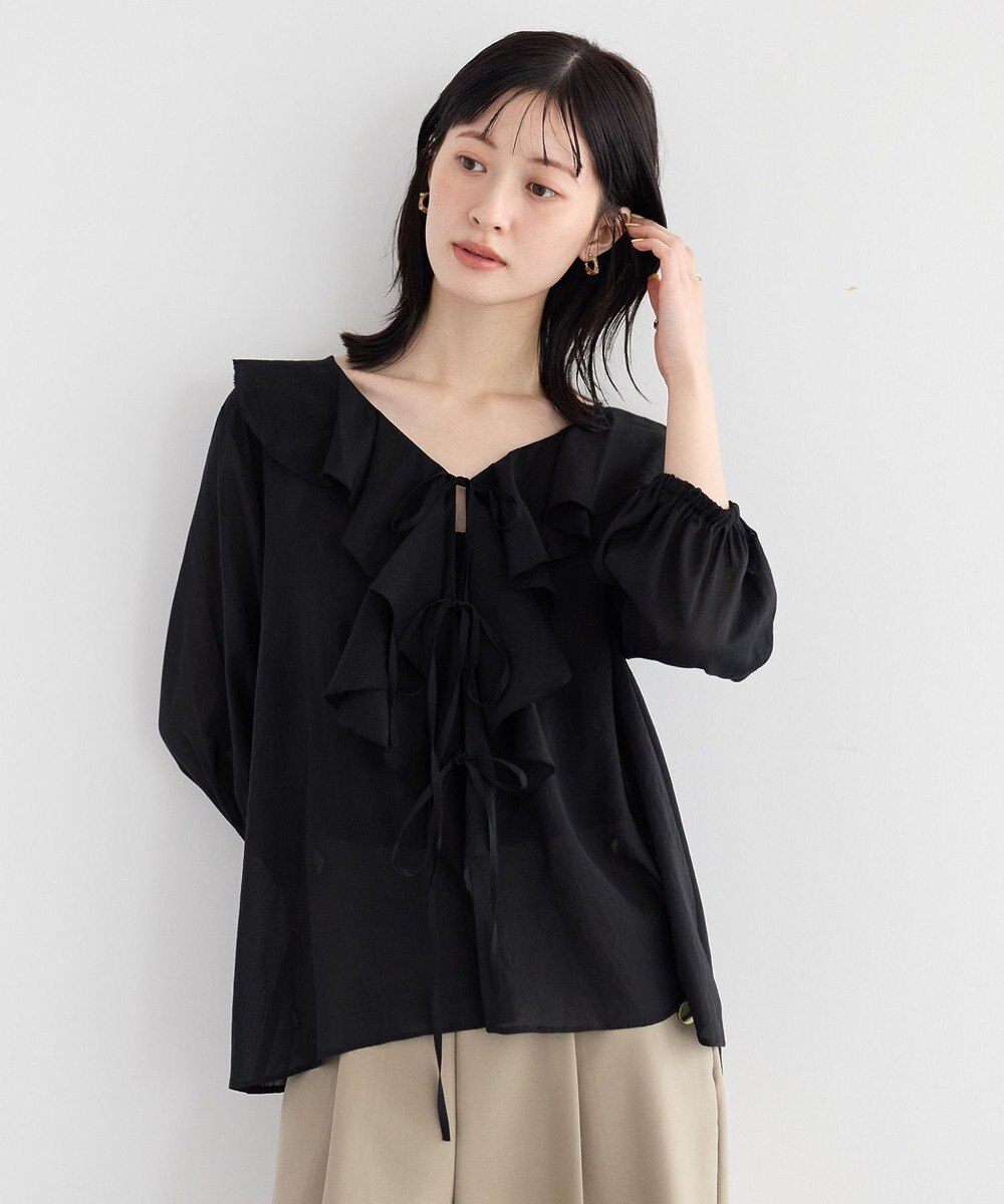 YECCA VECCA ラッフルリボンシアーブラウス 