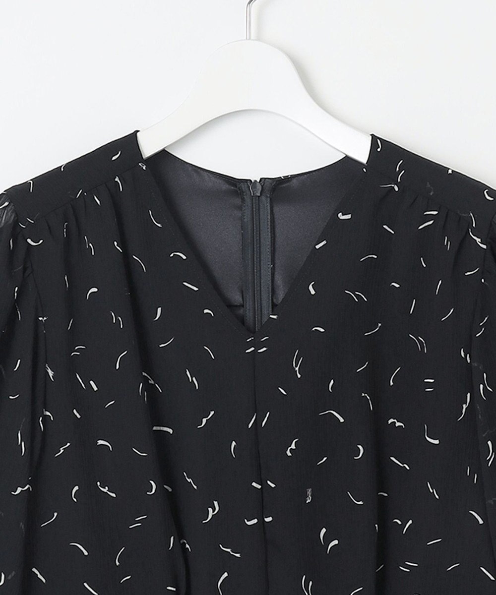 自由区 L 【洗える】ドローイングタッチプリント ワンピース 