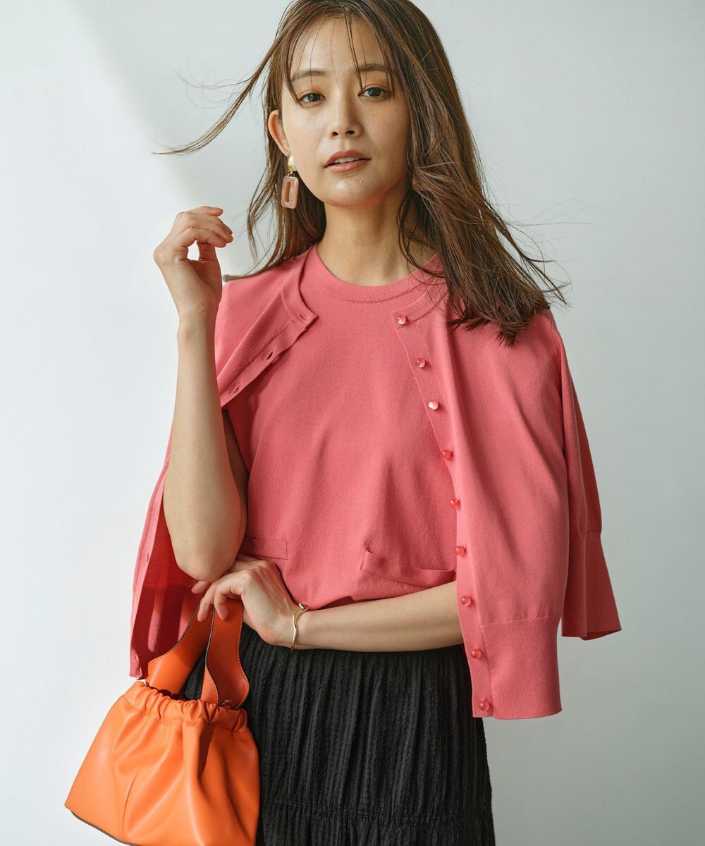 組曲 【洗える・6色展開】CANDYボタン 半袖カーディガン 