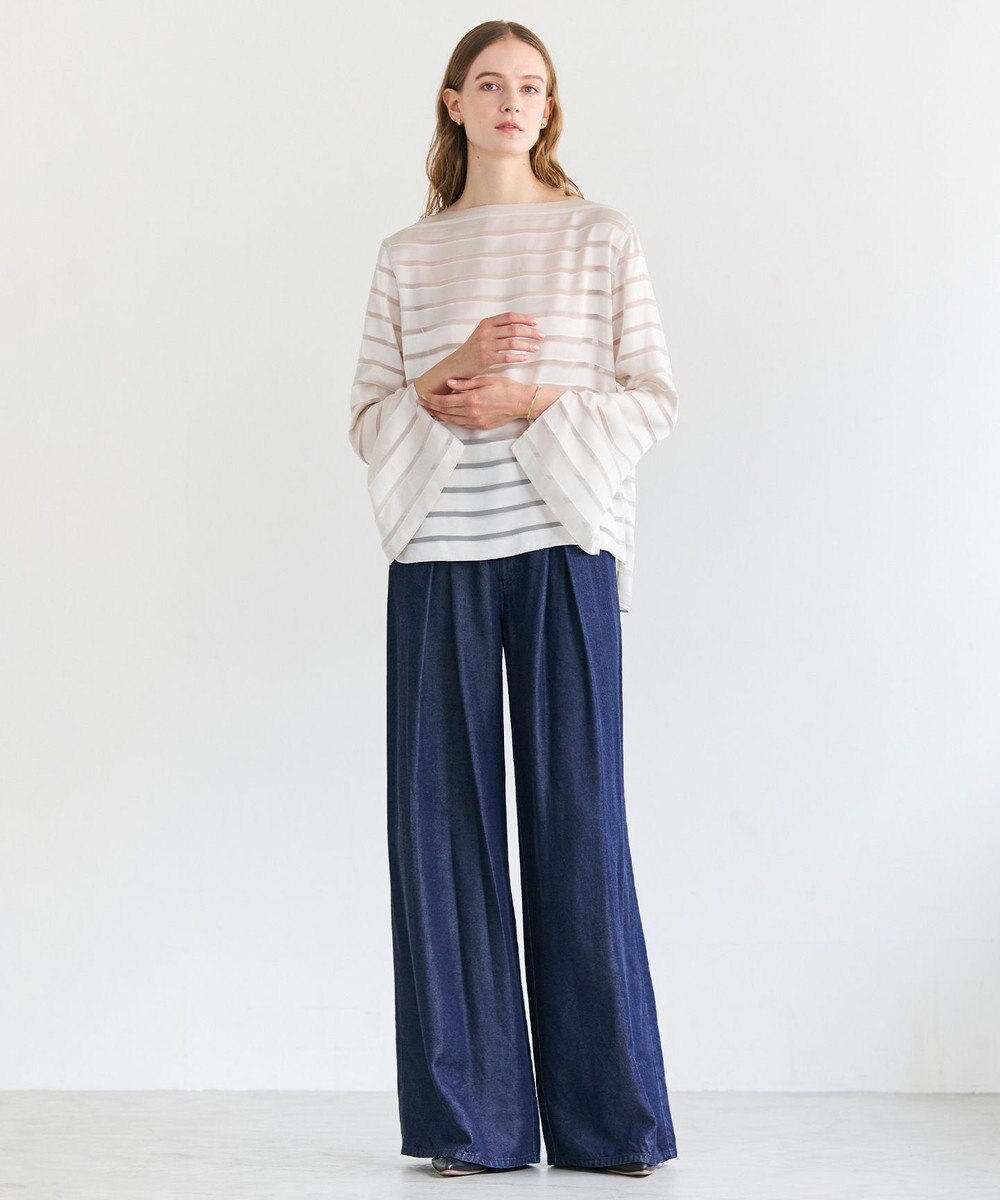 BEIGE， HAUYNITE / ボーダーシアー ボートネックブラウス 