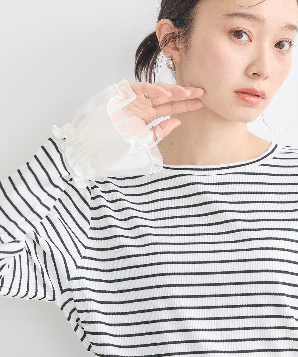 earth music&ecology フリルスリーブリブプルオーバー 