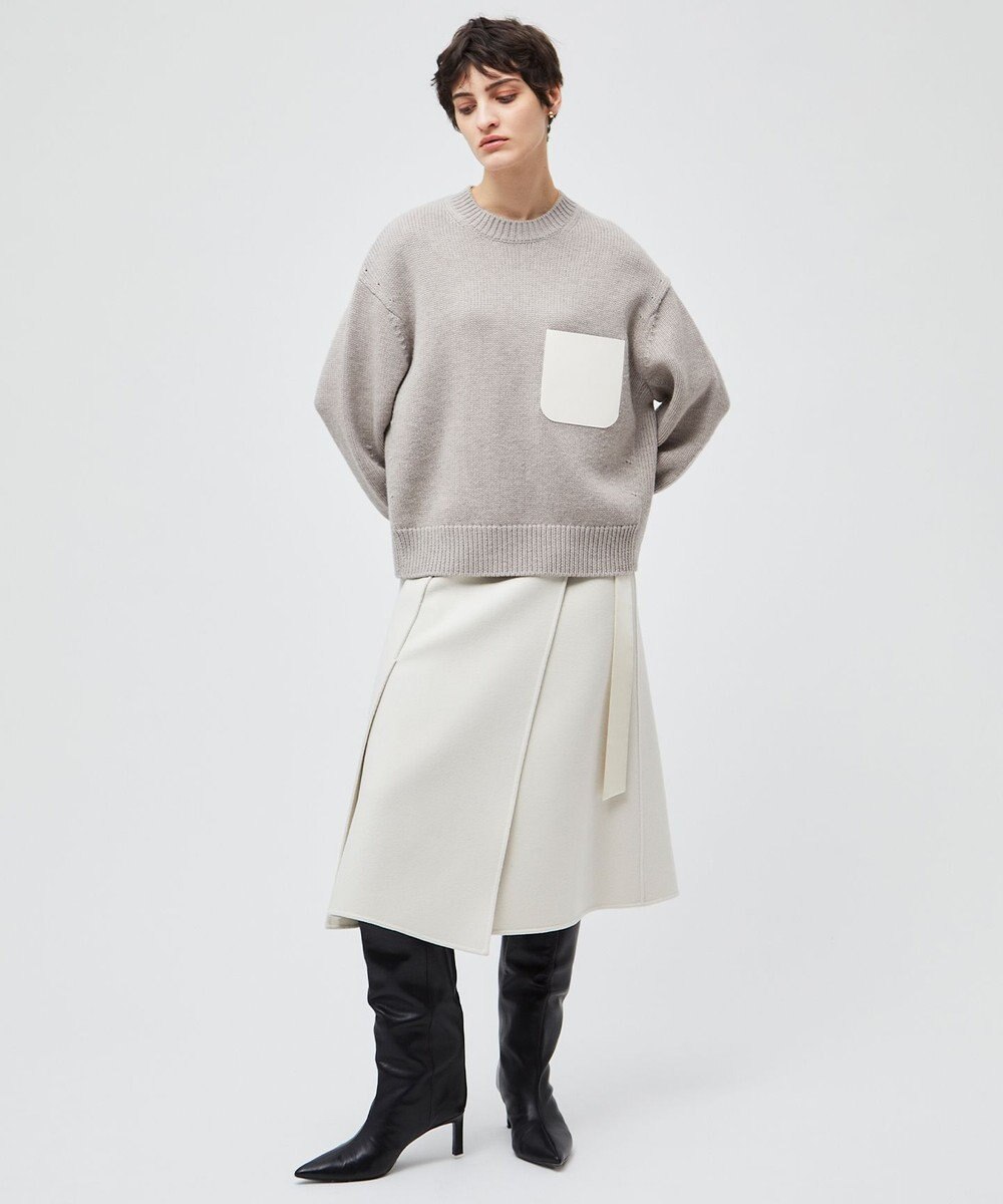 BEIGE， GRASSE / サテンベルト付きリバーラップスカート 