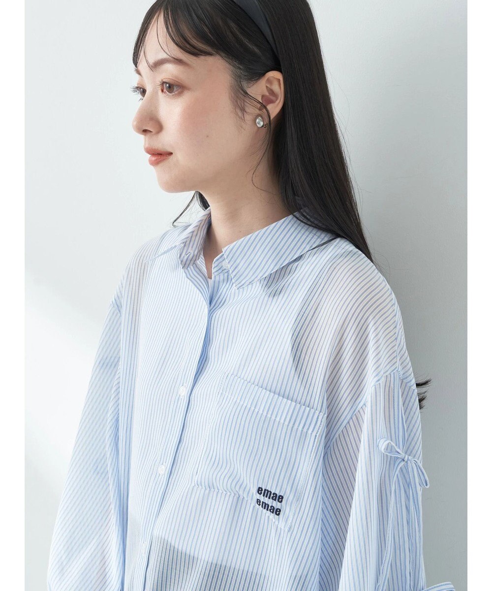 earth music&ecology 袖スリットリボンロングシャツ 