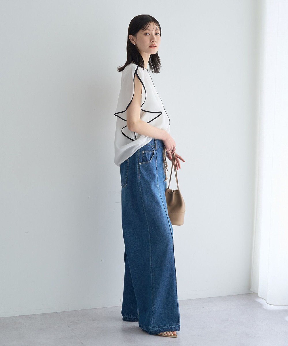 YECCA VECCA 配色ラッフルスリーブブラウス 