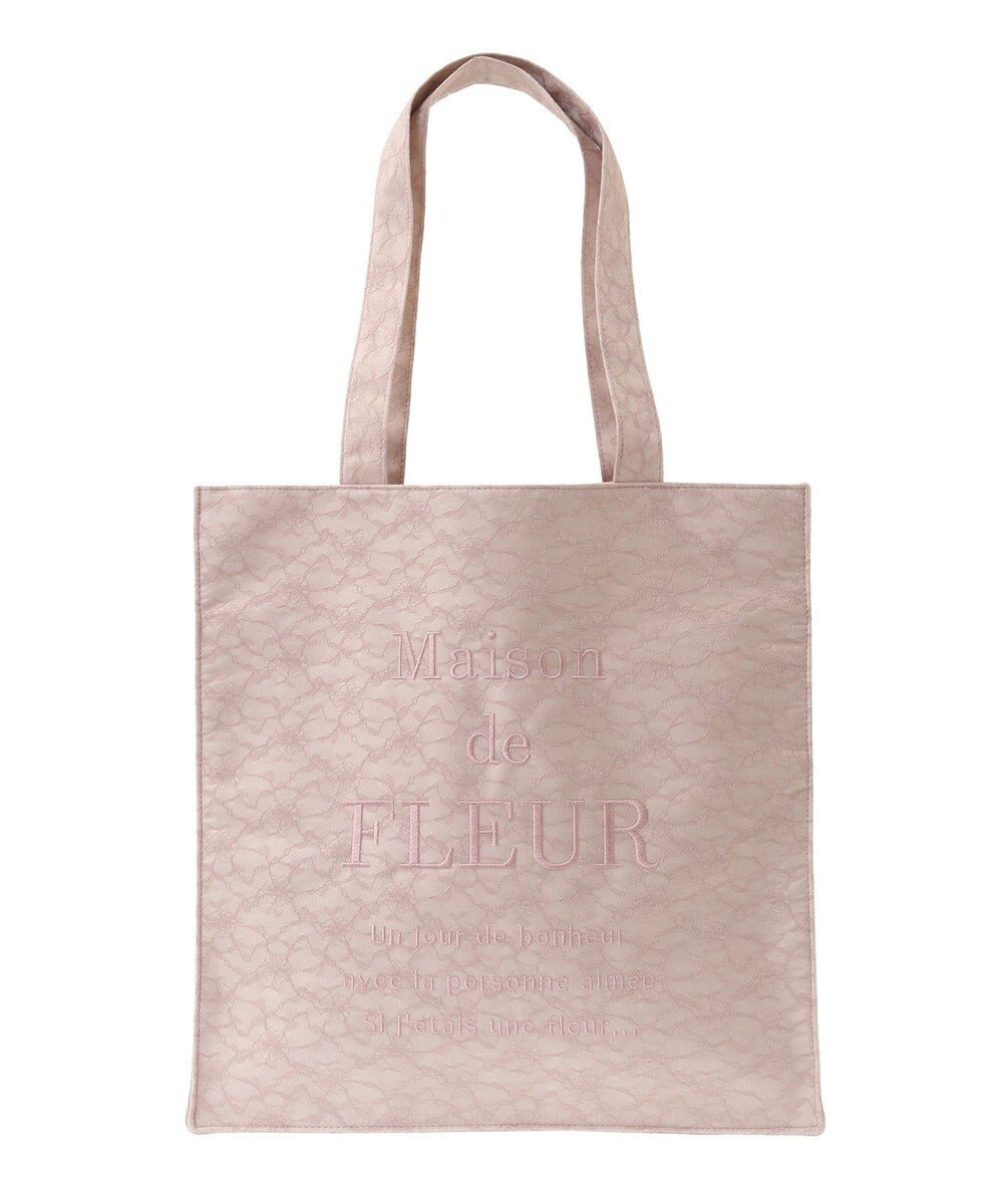 Maison de FLEUR レースロゴ刺繍スクエアトートバッグ 