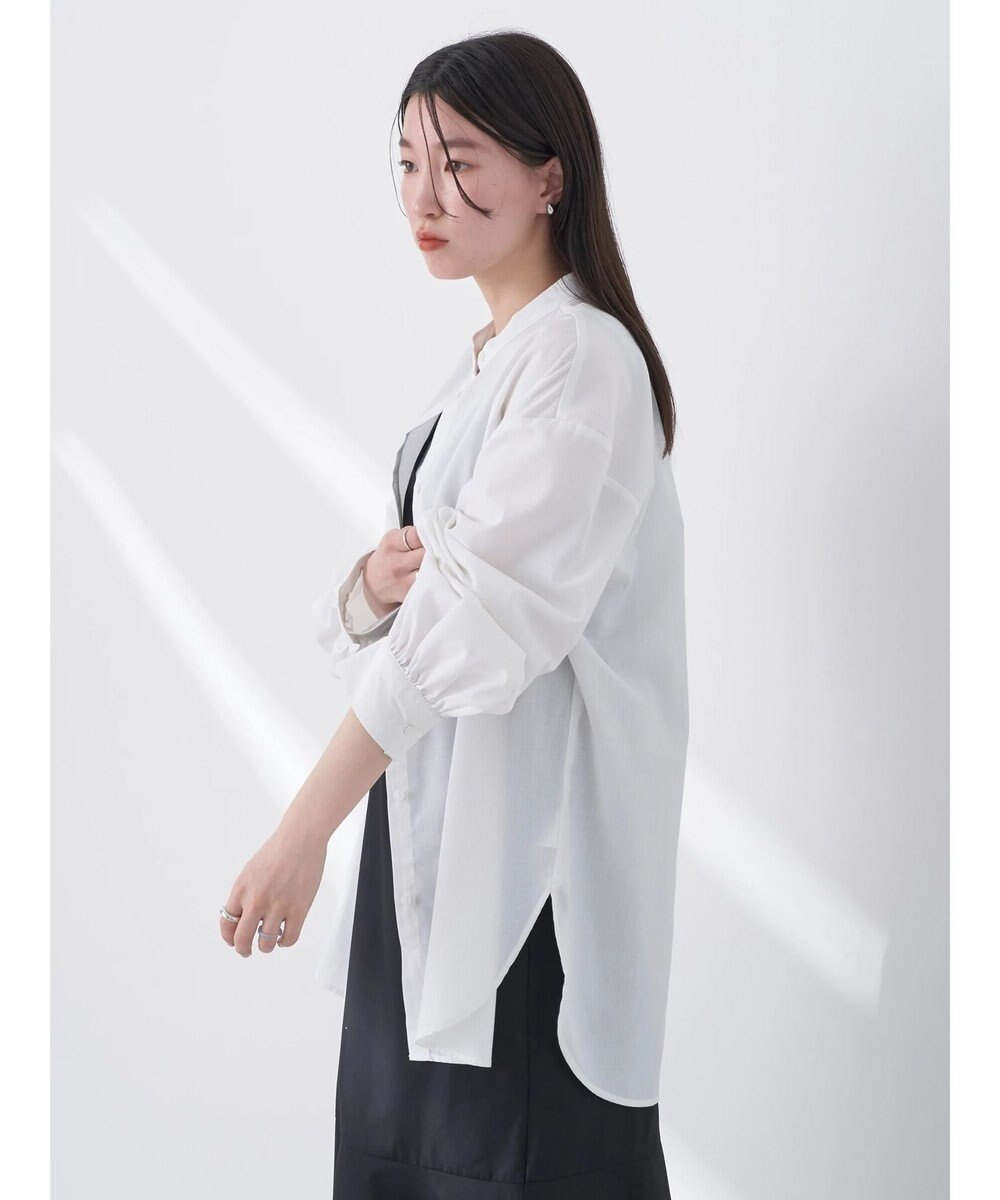 earth music&ecology バンドカラーストライプシャツ 