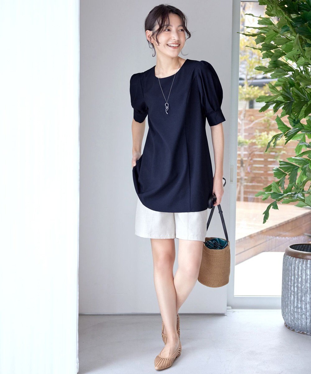 Tiaclasse 【小倉優子さん着用】【洗える】 パフスリーブチュニックブラウス 