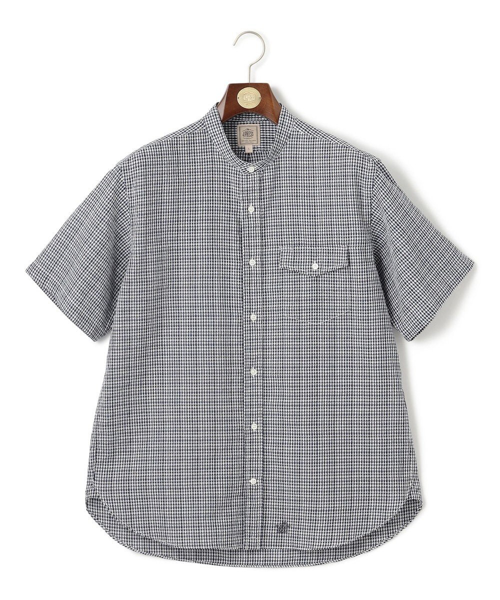 J.PRESS MEN 真夏を乗り切る爽快感と機能性【吸水速乾 / 接触冷感 / 高通気性 / ウォッシャブル】サッカーチェック シャツ / バンドカラー 