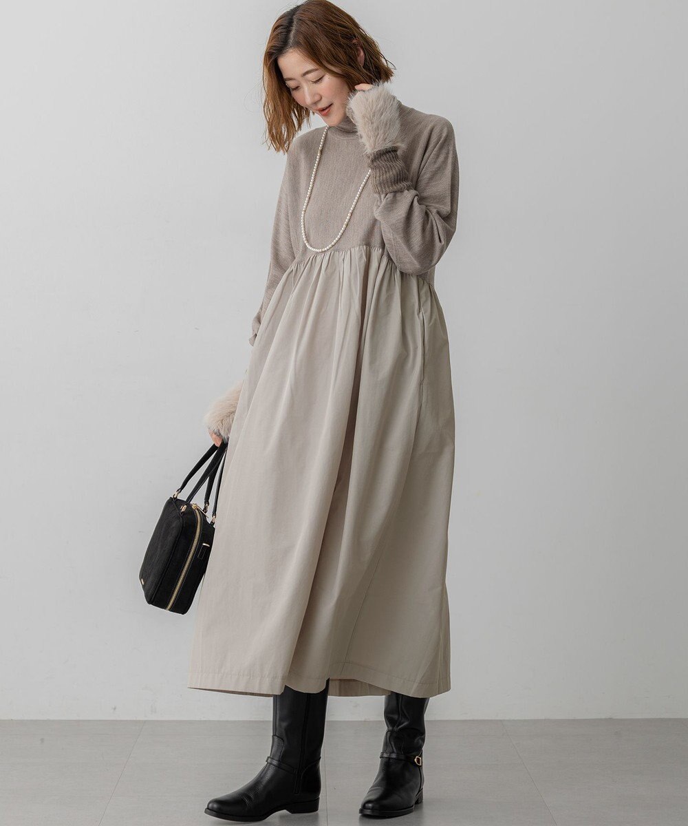 23区 L 【洗える】ギャザーコンビ ニットワンピース 