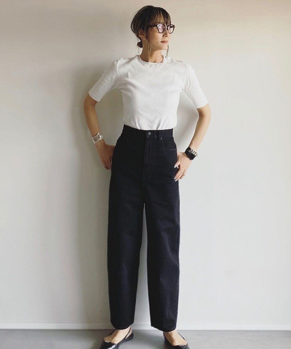 woadblue 石岡真実さん着用 サルエルブレットデニムパンツ ブラック 