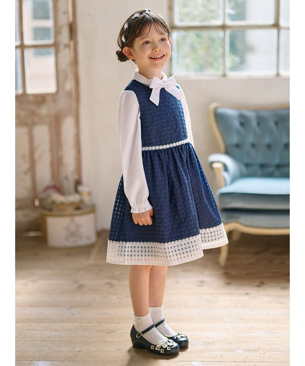 組曲 KIDS 【110-140㎝】シアーチェックバイカラー ワンピース 