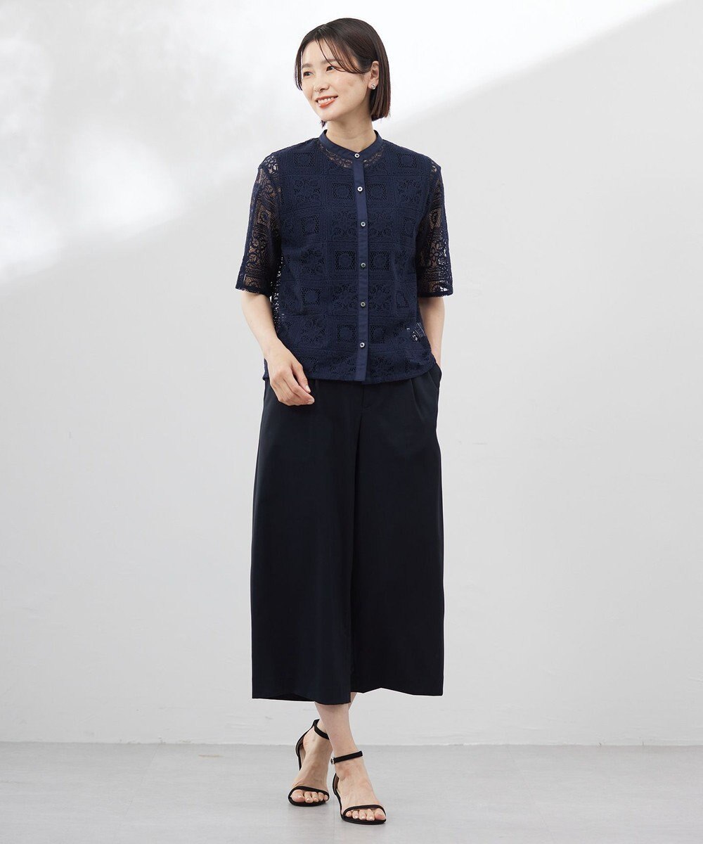 J.PRESS LADIES 【洗える】モザイクレース ハーフスリーブ ブラウス 