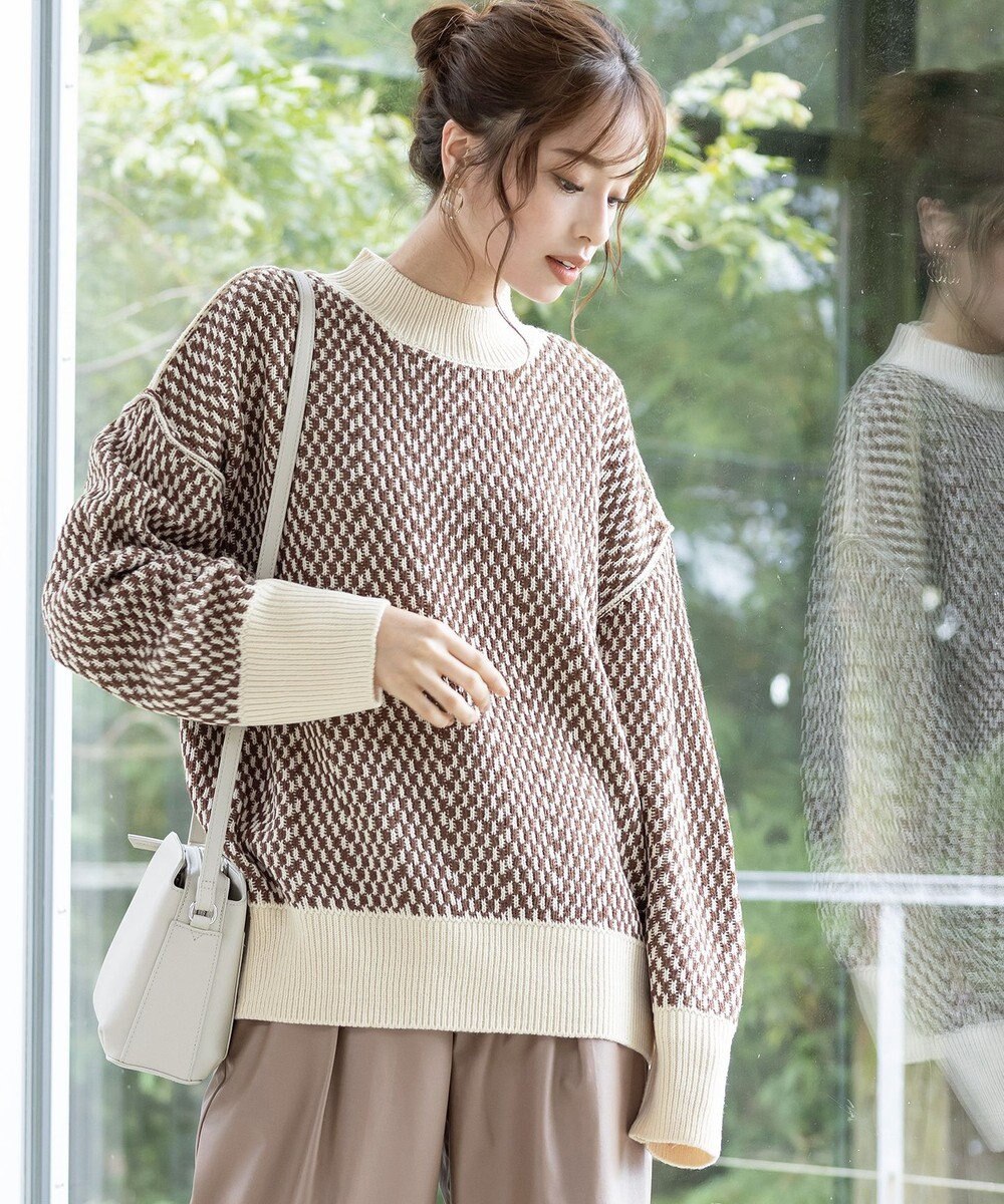 Tiaclasse 【洗える】ジャガード柄プルオーバーニットトップス 