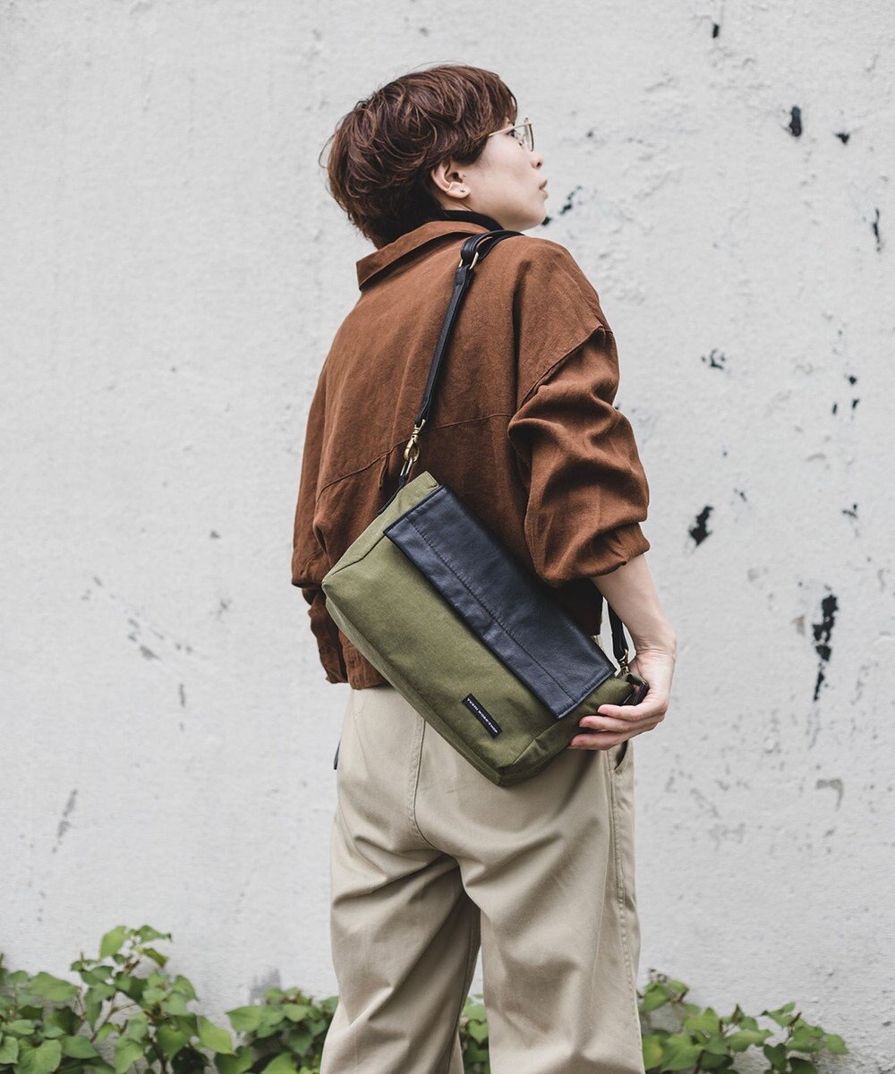 YUSHI EVER - FLAP SHOULDER ナイロン 本革 かぶせショルダーバッグ 